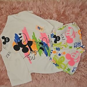 *NEW* ZARA Disney Collection Mickey Neon Sweatshirt & Sweatshort Set. SIZE 9-10